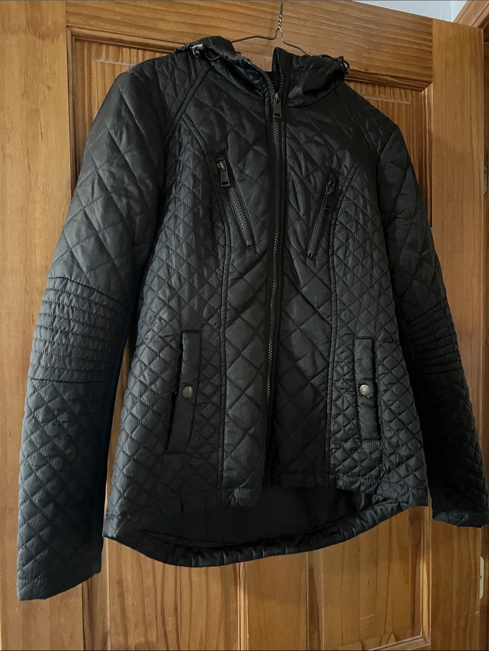 Black Quilted Hooded Women's Jacket